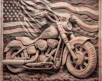 Patriotic Motorcycle Retro 3D Illusion Digital Design File - Laser Ready (Instant Download, PNG)