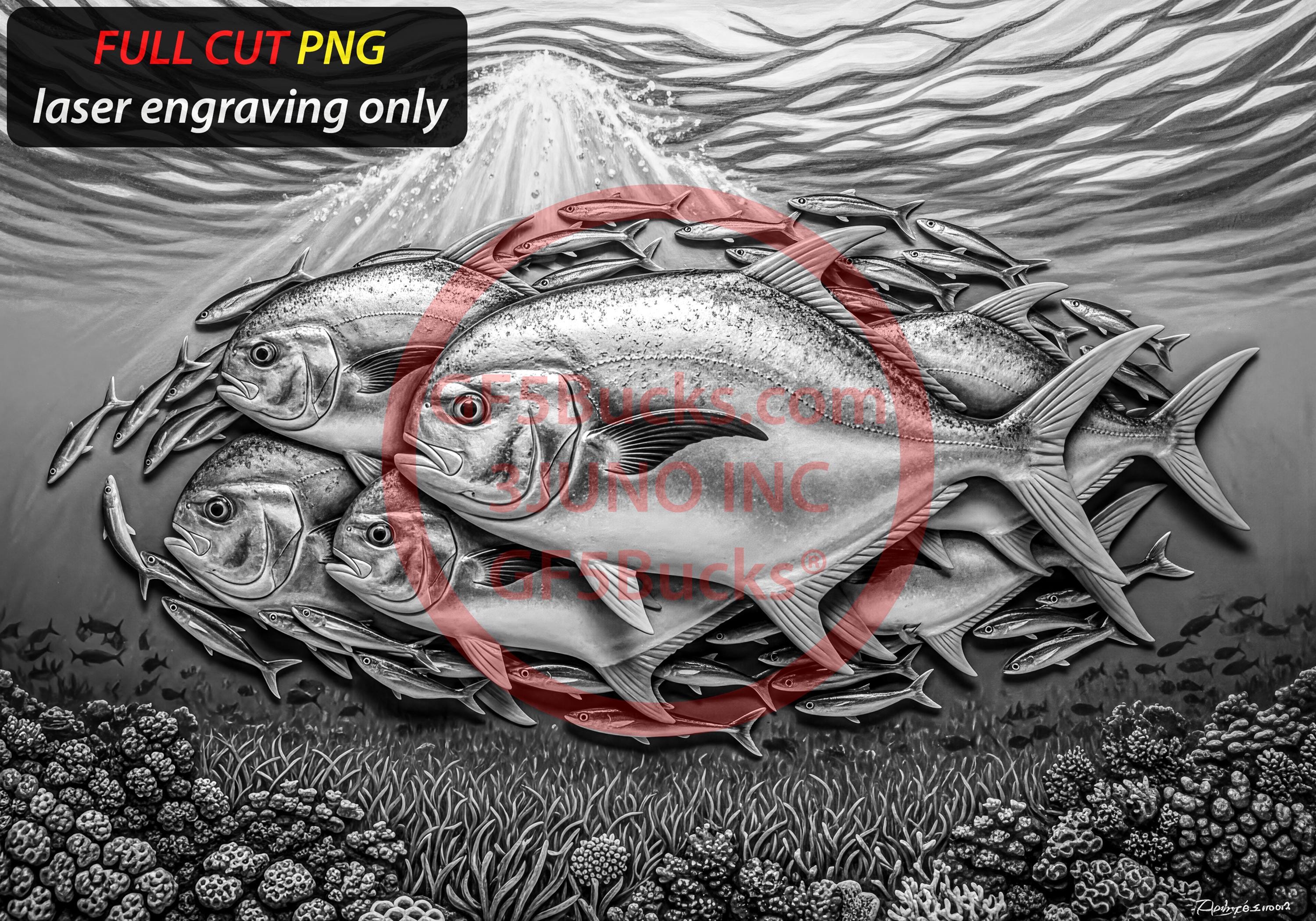 3D Illusion Permit Fish School Digital Art File | Laser Engraving | PNG ...