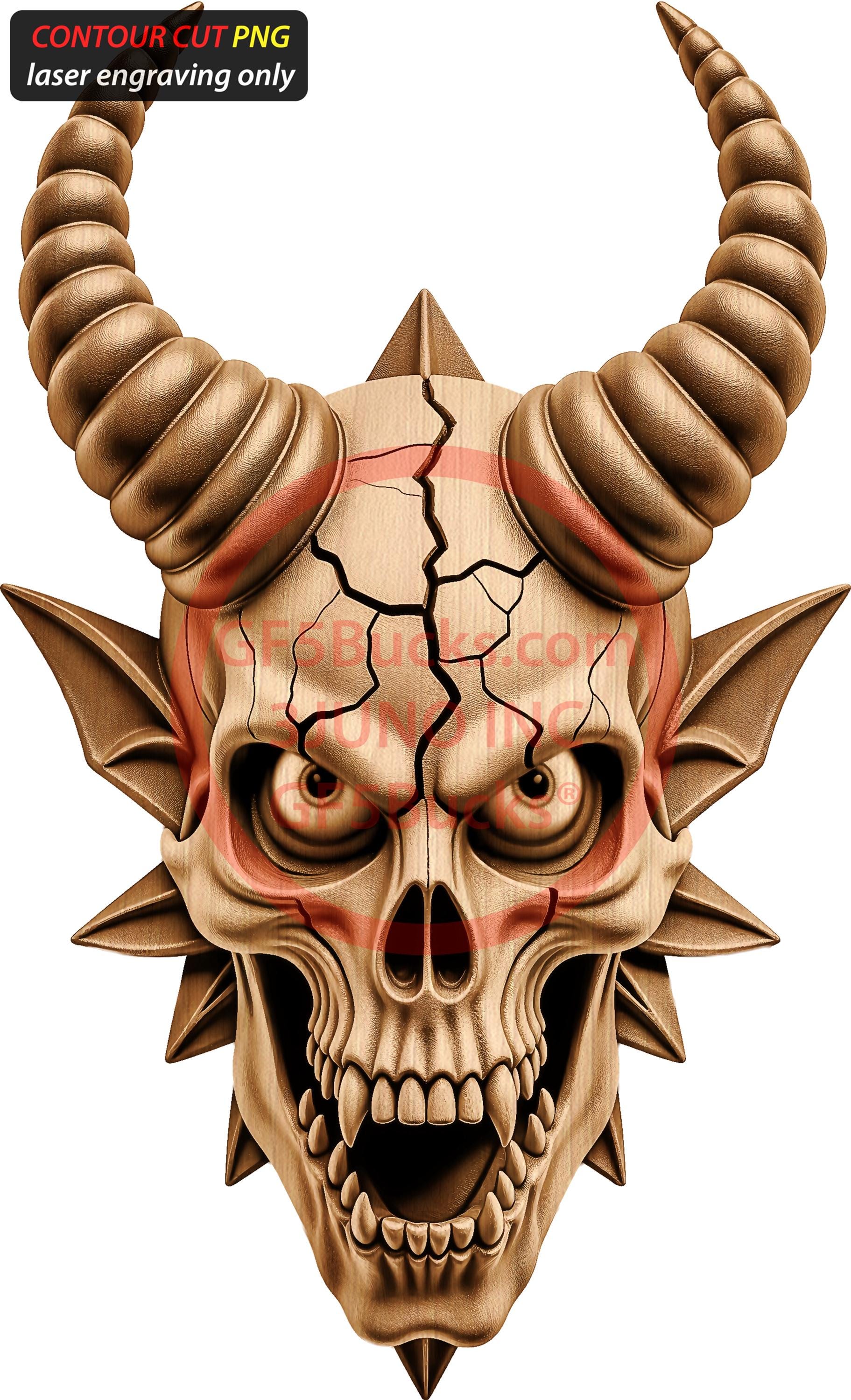 3D Illusion Demon Skull PNG – Horned Evil Silhouette for Laser