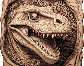 PNG con láser / Ilusión 3D / Grabado / Listo para láser / Archivo de diseño digital / T-Rex / Tiranosaurio / Dinosaurio