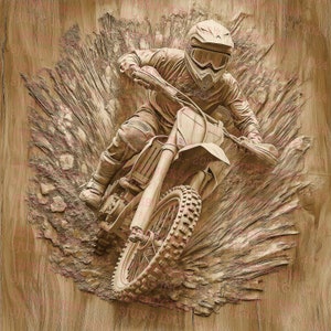 Motocross 3D Illusion, Dirt Bike - Download immediato del file PNG per incisione laser, pronto per laser