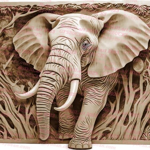 Laser Burn PNG | 3D Illusion | Engrave | Laser Ready | Digital Design File | Elephant Stepping Out | Bollywood | Tropical Pachyderm