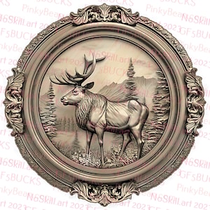 Arquivo de design digital PNG de gravação a laser para ilusão 3D - Cervo, Alce, emoldurado