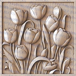 Laser Burn Tulips 3D Illusion Engraving PNG Design File - Digital Floral Art
