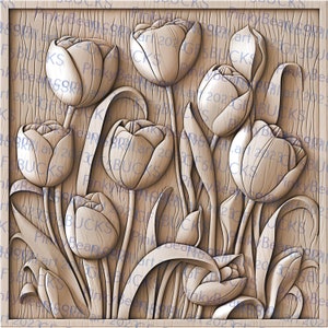 Tulpen laserbranden 3D-illusiegravure PNG-ontwerpbestand - digitale bloemsierkunst