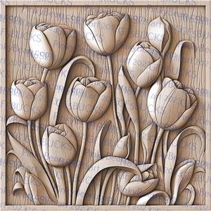 Laser Burn Tulips 3D Illusion Engraving PNG Design File - Digital Floral Art