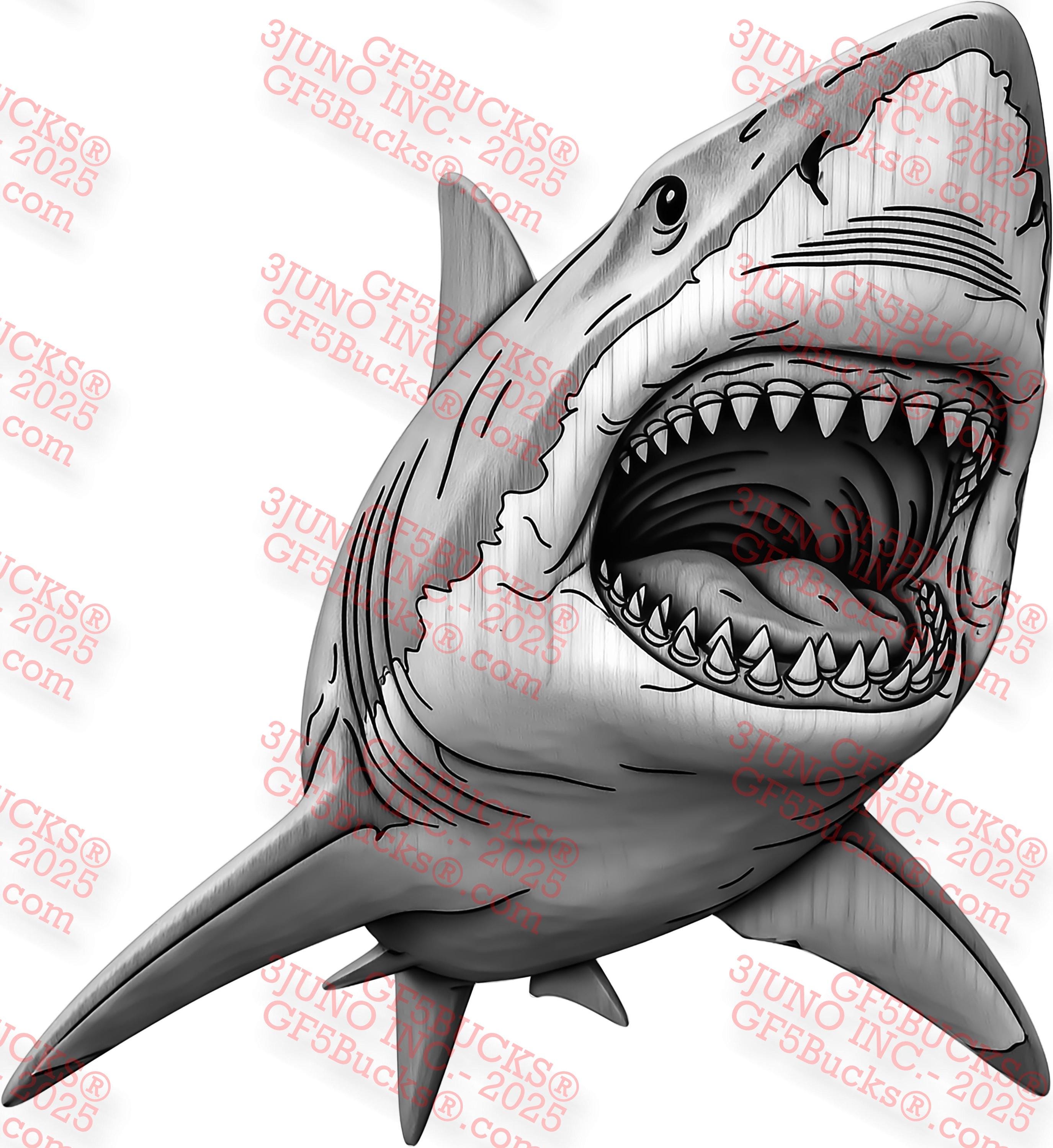 3DイリュージョンサメPNG – アグレッシブなレーザー彫刻デザイン