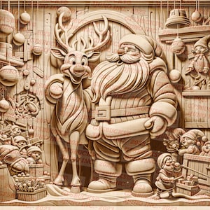 3D Illusion | Laser Brennen PNG Datei | Gravur | Laserbereit | Sofortdownload | Rentier | Weihnachtsmann | Weihnachten | Spielzeug Geschäft | Retro