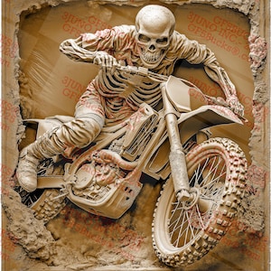 Arquivo de gravação a laser PNG de ilusão 3D de motocross de esqueleto GF5Bucks® | Design digital | ~12,7x14