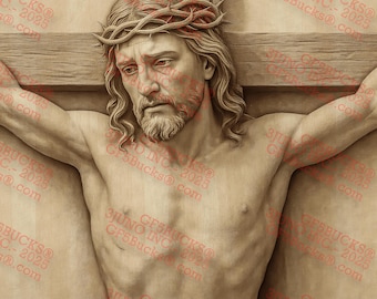 3D Illusion Jesus Crucifixion PNG – Crown of Thorns Cross Laser Engraving Design – 14x14 – GF5Bucks®