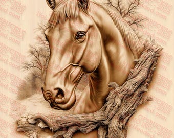 Realistic Horse Head 3D Illusion Art – Laser Engraving PNG File – Digital Laser File PNG | Laser Ready | Digital Design File | 14x14