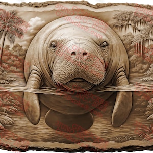 3D Illusion Manatee PNG - Tropischer Fluss Wildtierszene für Lasergravur - Florida Ocean Mammal Design - 13.98x9.61 - GF5Bucks®