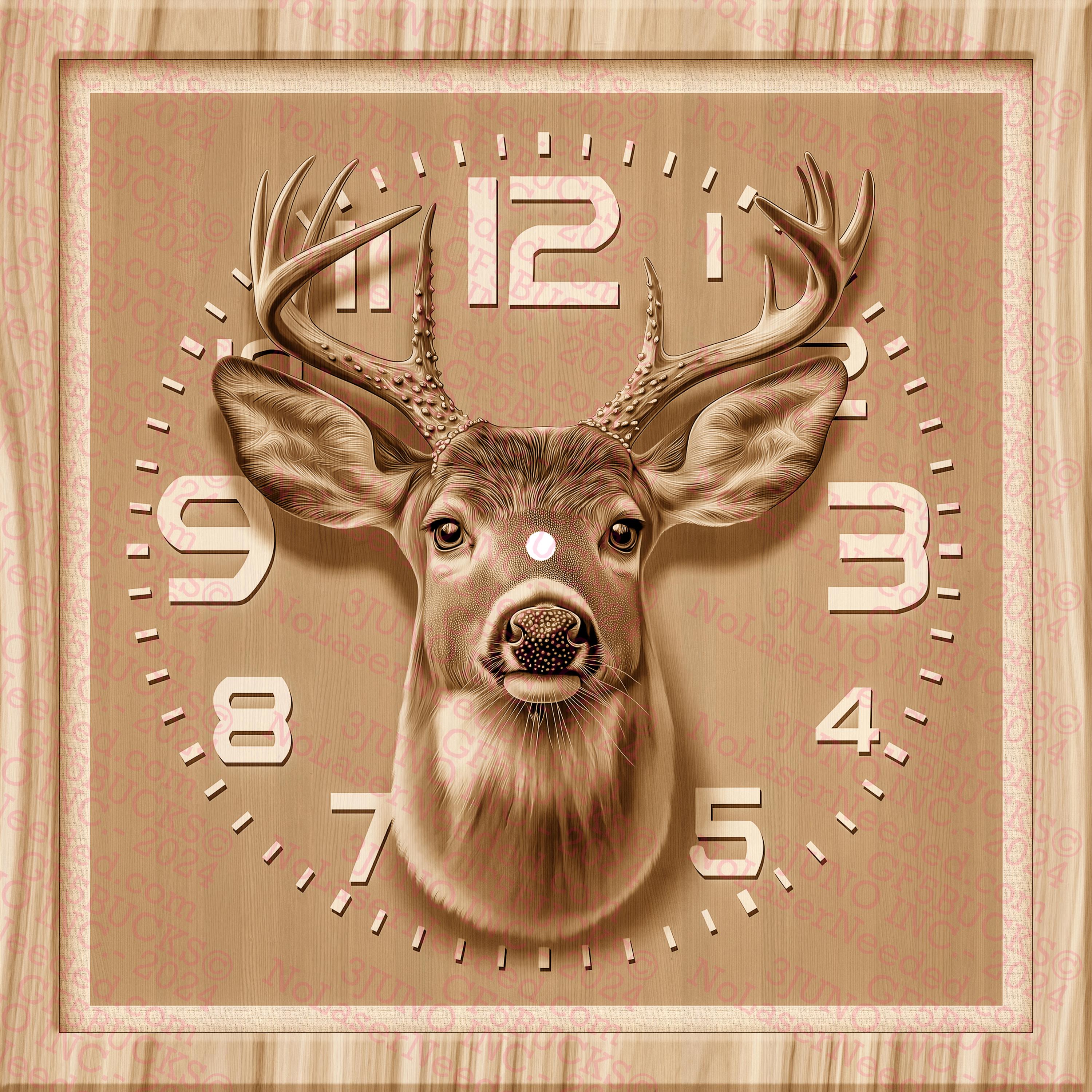 Whitetail Deer Clock 3D Illusion Engraving Digital File Instant