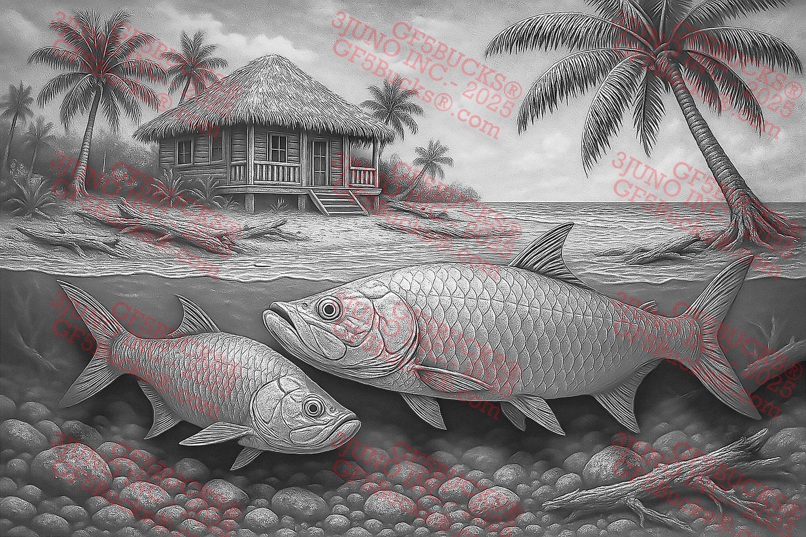 3D Illusion Tarpon PNG, 14x9.3 Inch Laser Engraving File, Ocean Fish ...