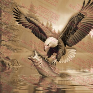 Bald Eagle Catching Fish | 3D Illusion Art | Nature Scene | Laser Engraving PNG | Wildlife Decor | Digital Design File | 14x10.5