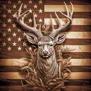 Patriotic Deer Emblem Plaque 3D Illusion Digital File - Laser Ready (Instant Download, PNG)