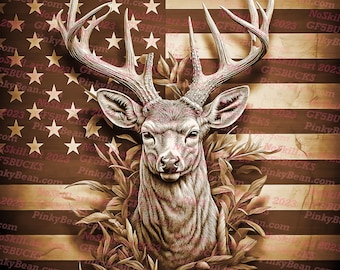Patriotic Deer Emblem Plaque 3D Illusion Digital File - Laser Ready (Instant Download, PNG)