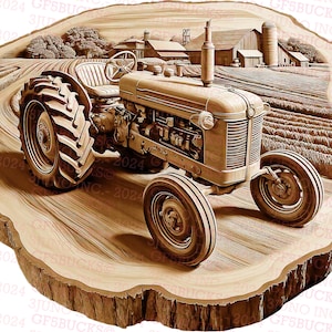 Tracteur ferme Ranch gravure laser PNG 3D Illusion numérique, décoration de ferme rustique, art maison de campagne, modèle de gravure sur bois bricolage