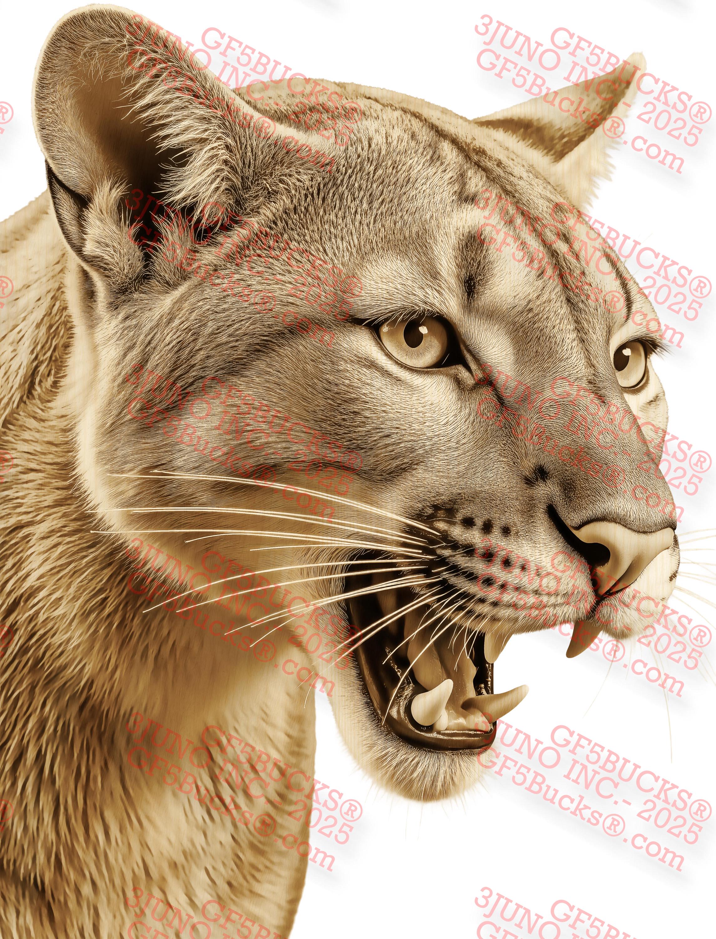 3D Illusion Cougar PNG – Mountain Lion Wildlife Engraving Design