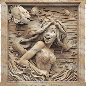 Laser Burn PNG | 3D Illusion | Engrave | Laser Ready | Digital Design File | Carved look | Mermaid | Tiki
