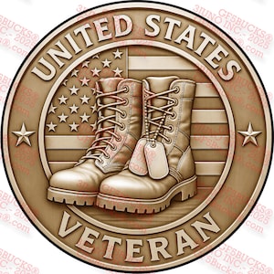 Veterano con ilusión 3D PNG para grabado láser – Estados Unidos, bandera, botas, etiquetas, emblema redondo – 35,5 x 35,5 cm – GF5Bucks®