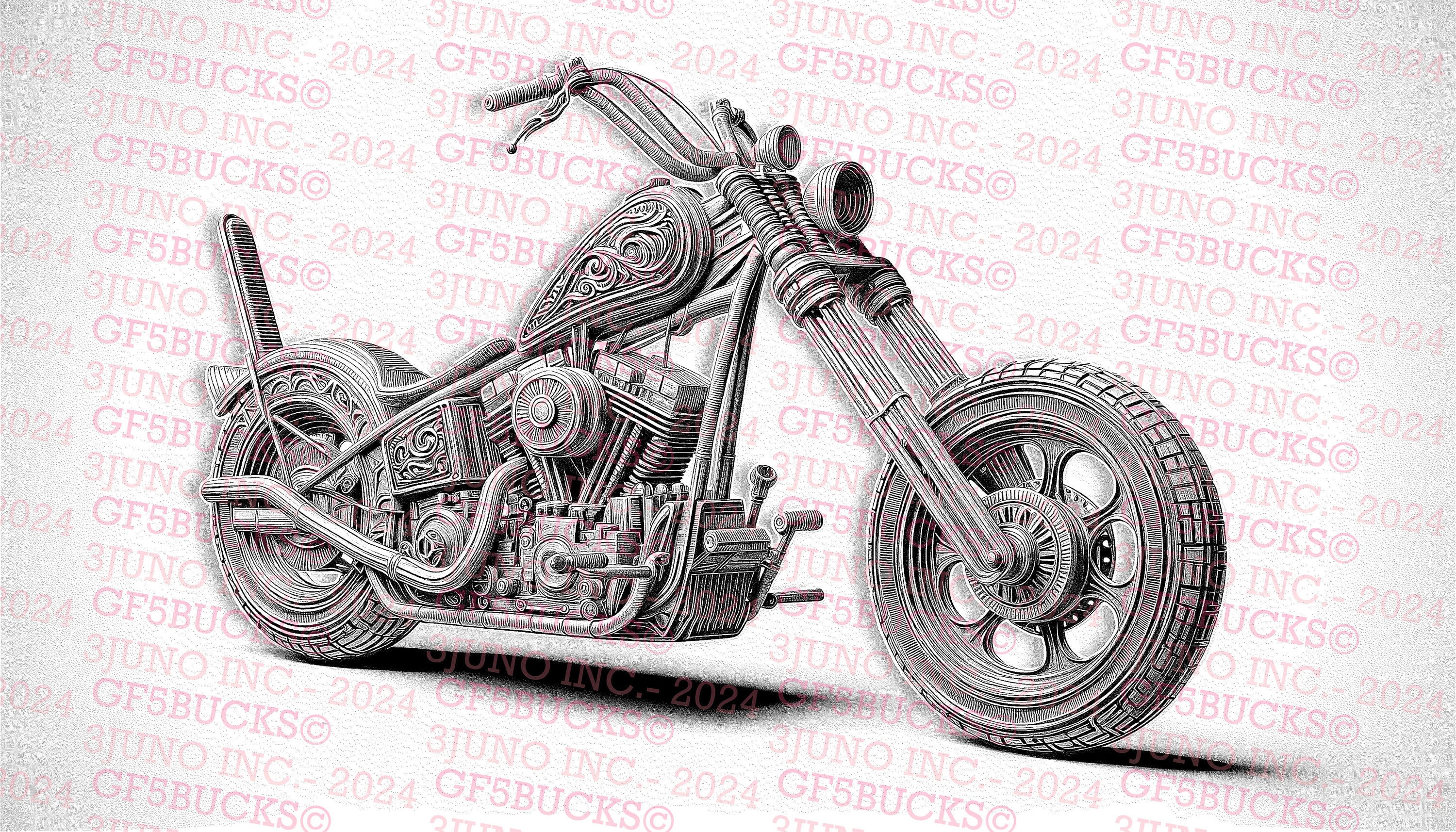 Retro Chopper, Motorcycle - Laser Burn PNG | 3D Illusion | Engrave