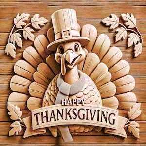 Thanksgiving Turkije, Happy Thanksgiving | Laserbranden, png-bestand | 3D-illusie | Graveren | Gereed voor laser | Digitaal ontwerpbestand | 14 x 14"