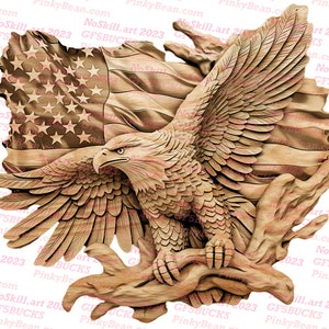 Laser Burn PNG | 3D Illusion | Engrave | Laser Ready | Digital Design File | Eagle | Flag | USA | Patriotic