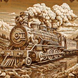 3D Illusion | Laser Burn PNG Digital File | Perfect for Engraving | Laser Ready | Instant Download | Locomotive | Steam Engine | Train