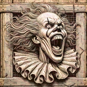 Freaky BoBo The Clown / Arte de pared divertido de Halloween / Decoración espeluznante y divertida para tu hogar / 14 x 14