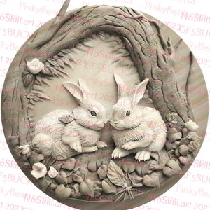 PNG bruciato al laser / Illusione 3D / Incisione / Pronto per il laser / File di progettazione digitale / Coniglietti / Pasqua / Uova