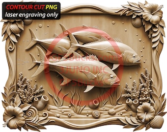 3D Illusion Ocean Fish Jack Crevalle Art for Laser Engraving | PNG Digital File | 14.00x11.08 Inch | GF5Bucks®