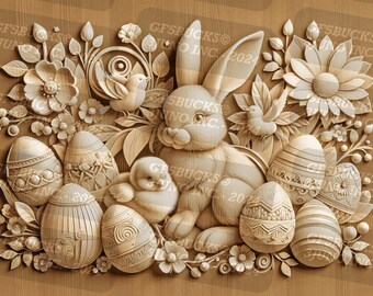 3Dイリュージョン｜レーザーPNGデジタルファイル｜彫刻用｜レーザー対応｜即時ダウンロード｜イースターバニー｜ひよこ｜卵