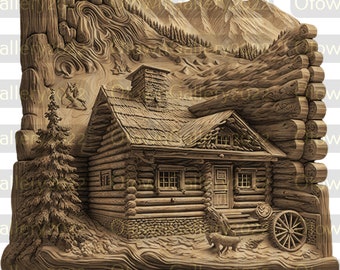 Laser Burn PNG | 3D Illusion | Engrave | Laser Ready | Digital Design File | Cabin | Log Cabin