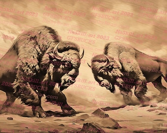 Laser Burn PNG | 3D Illusion | Engrave | Laser Ready | Digital Design File | Buffalo | Bison | Fighting