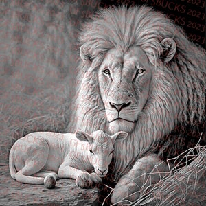 PNG grabado con láser / Ilusión 3D / Grabado / Listo para láser / Archivo de diseño digital / Jesús / León / Cordero / Biblia