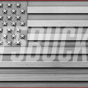 May include: A black and white image of an American flag with the words "USA BUCKS" in white text across the middle of the flag.