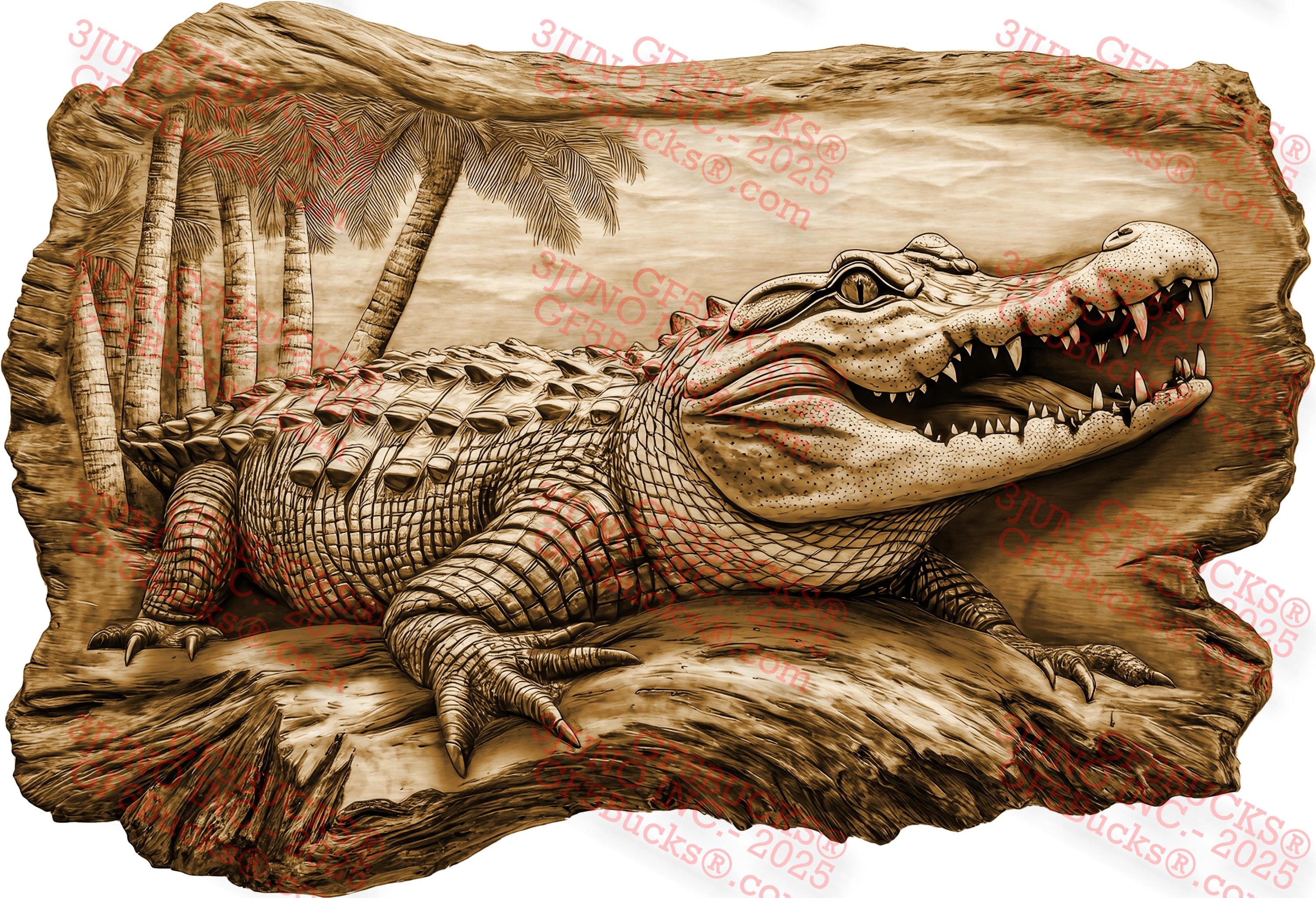 3D Illusion Alligator PNG, Aggressive Gator on Swamp Log, 13.98x9