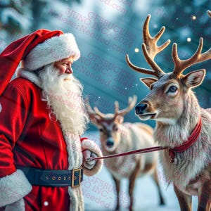 Père Noël illusion 3D (BONUS) | Conception réaliste du père Noël et du renne | Noël | Art portrait du père Noël | Fichier PNG de saison festive | 14 x 10,5