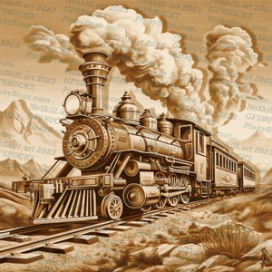 3D Illusion Train Laser Burn PNG Digital File - Old West Engraving - Instant Download