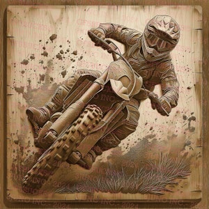 Motocross 3D Illusion, Dirt Bike - Download immediato del file PNG per incisione laser, pronto per laser