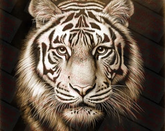 Vintage Tiger Head Faux Taxidermy Wood & Brass Wall Mount UNIQUE