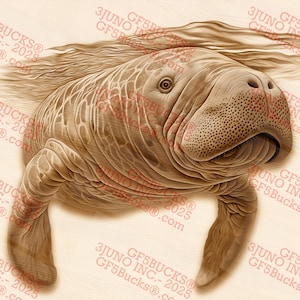 Lamantin illusion 3D PNG – Gravure laser de créature marine gracieuse | Gravure PNG pour gravure laser | 14 x 10,5
