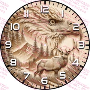 Design de relógio de águia e alce majestoso 3D Illusion | Relógio de parede de vida selvagem com cenário de montanha | Presente para amantes da natureza | Relógio a laser | 14x14