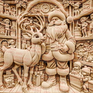 3D Illusion | Laser Brennen PNG Datei | zum Gravieren | Laserbereit | Sofortdownload | Rentier | Weihnachtsmann | Weihnachten | Spielzeug Geschäft