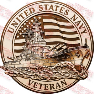Veterano de la Marina de EE. UU. con ilusión 3D PNG – Tributo militar de buque de guerra – Diseño grabado láser – 14x14 – GF5Bucks®