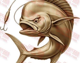 3D Illusion Mahi PNG – Jumping Mahi-Mahi with Lure for Laser Engraving – Saltwater Fishing Design – 13.4x14 Inch – GF5Bucks®