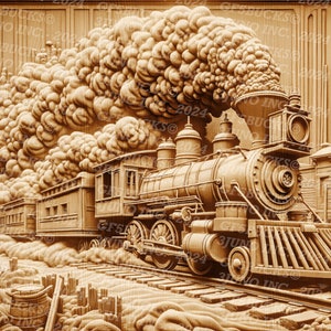 3D Illusion | Arquivo Digital PNG Queimado a Laser | Para Gravação | Pronto para Laser | Download Instantâneo | Locomotiva a Vapor | Trem do Velho Oeste