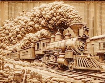 3D Illusion | Laser Burn PNG Digital File | For Engraving | Laser Ready | Instant Download | Steam Locomotive | Old West Train
