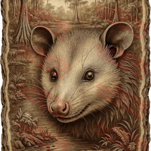 3D-Illusion Opossum PNG - Swamp Bayou Scene - Lasergravurprojekt - 9.25x13.98 - GF5Bucks®